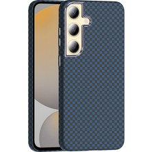 FLAMENKO Galaxy S24 Kılıf M-Safe Şarj Özellikli Karbon Fiber Görünümlü Flmk Gros Kapak - Lacivert