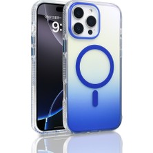 FLAMENKO iPhone 16 Pro Max Kılıf M-Safe Şarj Özellikli Transparan Renk Geçişli Flmk Toros Kapak - Mavi