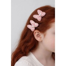 Nati Co Kız Çocuk Pembe Kelebek Pens Toka – Inci Detaylı Payetli Şık Tasarım