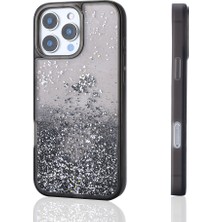 FLAMENKO iPhone 15 Pro Max Uyumlu Kılıf Sıvılı Simli Şeffaf Arka Yüzey Flmk Keto Silikon Kapak-Siyah