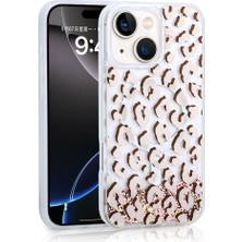 FLAMENKO iPhone 15 Uyumlu Kılıf Sıvılı Simli Baskılı Şeffaf Arka Yüzey Flmk Mossa Silikon Kapak-Pembe