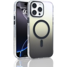 FLAMENKO iPhone 16 Pro Max Kılıf M-Safe Şarj Özellikli Transparan Renk Geçişli Flmk Toros Kapak - Siyah