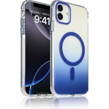 FLAMENKO iPhone 11 Kılıf M-Safe Şarj Özellikli Transparan Renk Geçişli Zore Toros Kapak - Mavi