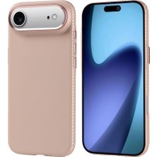 FLAMENKO iPhone 17 Air Kılıf M-Safe Şarj Özellikli Karbon Fiber Görünümlü Flmk Nekst Kapak - Bej