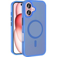 FLAMENKO iPhone 16 Plus Kılıf Magsafe Şarj Özellikli Mat Arka Yüzey Flmk Sio Kapak-Mavi