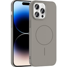 FLAMENKO iPhone 14 Pro Max Kılıf Magsafe Şarj Özellikli Flmk Ruby Silikon Kapak - Gri