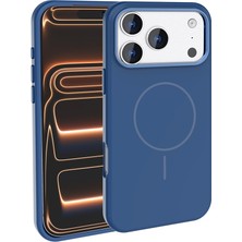 FLAMENKO iPhone 17 Pro Kılıf M-Safe Şarj Özellikli Metal Kamera Çerçeveli Flmk Edi Silikon Kapak - Lacivert