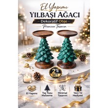 The Mark Decor Yılbaşı Ağacı Şamdan & Mumluk Dekoratif Obje - El Yapımı Çam Ağacı 2'li Set Yeni Yıl Ev Dekorasyonu