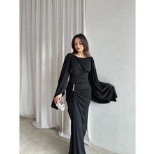 Moda Durağı Isabel Broşlu Maxi Elbise Siyah