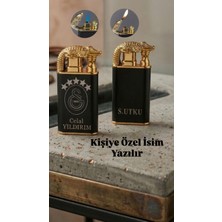 Bakım Marketi Kişiye Özel Timsah Figürlü Çift Alev Gazlı Çakmak Ejderha Alevi Özel Kutusunda