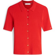 Tommy Hilfiger Rayon Rıb Slım Polo Ss Swt Kadın Turuncu Bluz - WW0WW48482