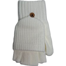 Spteks Suyutti Yetişkin Beyaz Renk Düz Desenli Parmaksız ve Kapaklı Kışlık Örme Eldiven