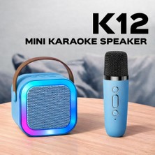 TeknolojiSA K12 Rgb Işıklı Mini Karaoke Seti Bluetooth Hoparlör Tek Mikrofonlu Ses Değiştirme Özellikli