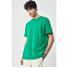 Erkek Düz A Kalite Pamuklu Penye T-Shirt- Yeşil