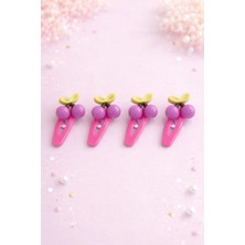 Nati Co Kız Çocuk Kirazlı Mor Renk Çıt Çıt Toka Seti (4 Adet)