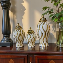 Sleep Nova Golden Flow Gold Dekoratif Küp Seti – Üçlü Beyaz Altın Salon Konsol Üstü Lüks Obje Takımı