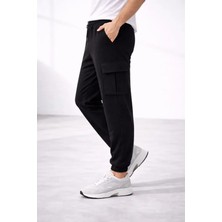 Beruflic Erkek Jogger Eşofman Altı Regular Fit , Kargo Cepli, Lastikli Paça, Günlük Spor Pantolon - Siya