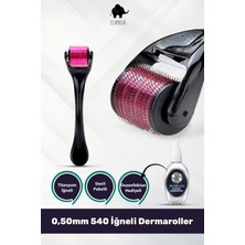 Elamour - Dezenfektan Hediyeli - Titanyum Uçlu 540 Iğneli Derma Roller 0,5 mm Saç Cilt Yüz Vücut Yenileme -