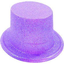 Zero Land Hnrlishp Floresan Mor Renk Simli Uzun Fötr Melon Şapka 12 cm