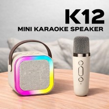 TeknolojiSA K12 Rgb Işıklı Mini Karaoke Seti Bluetooth Hoparlör Tek Mikrofonlu Ses Değiştirme Özellikli