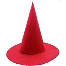 Zero Land Hnrlishp Kırmızı Renk Keçe Cadı Şapkası Yetişkin Çocuk Uyumlu 35X38 cm