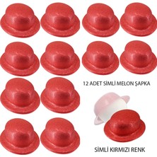 Zero Land Hnrlishp Kırmızı Renk Simli Melon Yuvarlak Parti Şapkası 12 Adet
