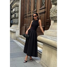 Les Séduisantes C.A. Üst Kısmı Esnek Viskon Kumaş Etek Kısmı Atlas Dokuma Kumaş Elbise