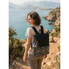 Kanvas Sırt Çantası Su Geçirmez Tropikal Desenli Gizli Bölmeli ve Çok Gözlü Organizer Çanta Unisex