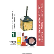 Yves Rocher Makyaj Metal Kutu Seti–mat Bej Şeftali Ruj 3.7 Gr&tırnak Yağı 5 Ml&sedefli Pembe Tekli Far 2 gr