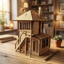 Algwood Nostaljik Demiryolu Sinyal Kulesi Ahşap Maket Kiti – 95 Parça 3D Puzzle Gözetleme Evi Dıy Hobi Seti