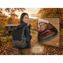 Kanvas Sırt Çantası Su Geçirmez Tropikal Desenli Gizli Bölmeli ve Çok Gözlü Organizer Çanta Unisex