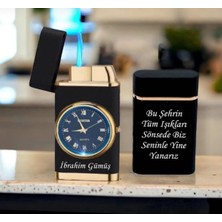 Bakım Marketi Isme Özel Turbo Jet Işıklı Saatli Çakmak Çift Yön Baskı