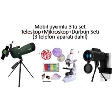 Özbience Mobil Uyumlu 3'lü Teleskop, Mikroskop ve Dürbün Seti (3 Telefon Aparatı)