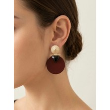 Kahve Ahşap Halka Gold Küpe