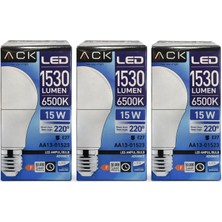 Kondel Aydınlatma Ack 15W LED Ampul 6500K Beyaz Işık 1530 Lümen E27 Duy 3’lü Paket Uzun Ömürlü