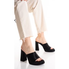 L&L Yüksek Kalın Topuklu Platform Taban Siyah Kadın Terlik