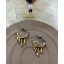 Taqi'm Jewelry Çelik Halka Küpe Gold-Silver Detaylı