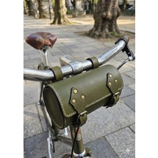 Otohousse Hakiki Deri Retro Tasarım Bisiklet Gidon Çantası – Zeytin Yeşili