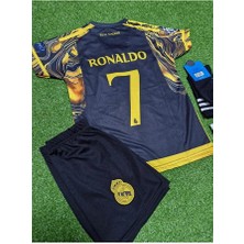 Legent Lady Real Madrid 2023/24 Yeni Sezon Cristiano Ronaldo Özel Çocuk Konsept Forması 4'ü Set (Blackyellow)