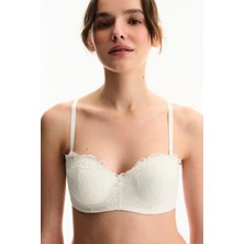 Penti Kırık Beyaz Lotus Straplez Broidery Balenli Sütyen