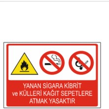 Yanan Sigara, Kibrit ve Külleri Kağıt Sepetlere Atmak Yasaktır Dekota 3 mm Forex Uyarı 25 cm × 35