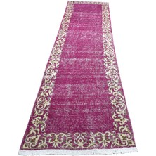 Zehra Abla Halı Vintage El Dokuma Benzersiz Tek Renk Fuşya Iran Yolluk Yün Halı 6966