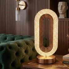 Eşya Dünyası Oval Şeklinde Kristal LED Masa Lambası - Dokunmatik, 3 Renk Modlu, USB Şarjlı Dekoratif Gece Lambası ve Ambiyans Aydınlatması