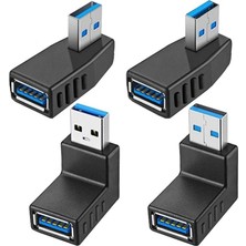 Derwell 4'lü Paket 4 Adet USB 3.0 Erkek Dişi Adaptör 90 Derece ( Sağ-Sol-Aşağı-Yukarı ) Down-Up-Left-Right Açılı Yüksek Hızlı USB 3.0 Sürüm USB Adaptör