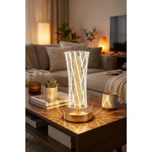 Plentiful Silindirik Kristal Çizgi Model LED Masa Lambası – Gold Tabanlı, Dokunmatik, 3 Renk Işık Modl