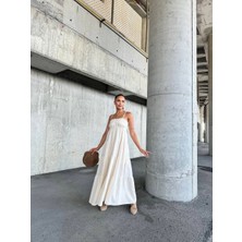 Zengezur Mall Hnrlishp Dantelli Askılı Keten Elbise S4310 Bej (Beden: L)