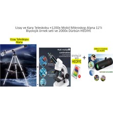 Özbience Profesyonel Uzay Gezegen Teleskopu + 1600X LED Mikroskop ve 2000X Dürbün Hediye