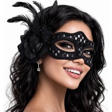 Daniska Siyah Tüylü Balo Maskesi Kadın Parti Aksesuarı