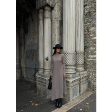 Zengezur Mall Hnrlishp Boğazlı Kalın Bürümcük Uzun Elbise Vizon (Beden: S)