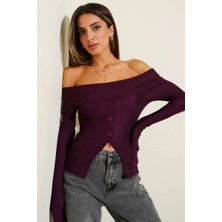 Zengezur Mall Hnrlishp Madonna Yaka Düğmeli Bluz Mürdüm T4329 (Beden: Xl)